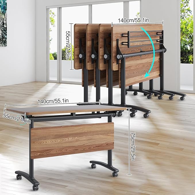2Packs Conference Room Table Foldable, Rectangular and Space-Saving Desk for Meetings, Offices, and Classrooms Heavy Duty, Sturdy Construction Easy Setup (Light Walnut 55.1*21.6*29.5Inch)