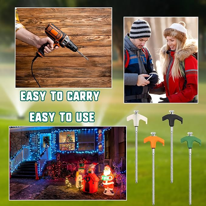 22 Pcs Screw in Tent Stakes Heavy Duty Kit Include 16 8 Inch Ground Anchor Tent Pegs 4x9.8ft Rope 1 Hex Head Driver 1 Stopper T Pull Hook for Backyards, Canopy, Garden and Outdoor Camping