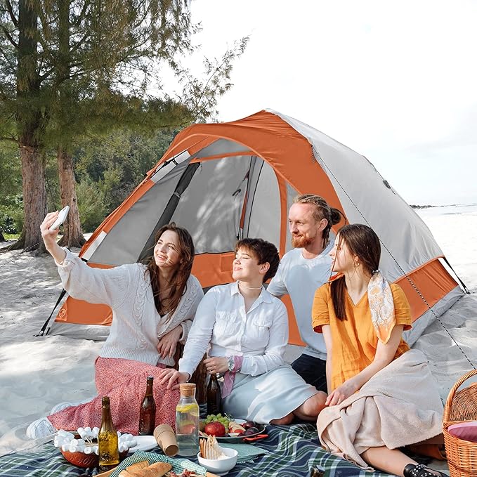 EZ-Sport Pop Up Camping Tent - 4 Person Instant Easy Set Up Family Tent with Removable Rain Fly, Waterproof Windproof Automatic Tent for Outdoor Camping Hiking Backpacking Traveling