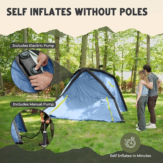 CloudCamp Inflatable Tents for Camping- 6 People Waterproof Oxford Fabric(210D), Quick Setup Air Tent with Manual & Battery Pump, UV Protection, 4-Season Inflatable Tent