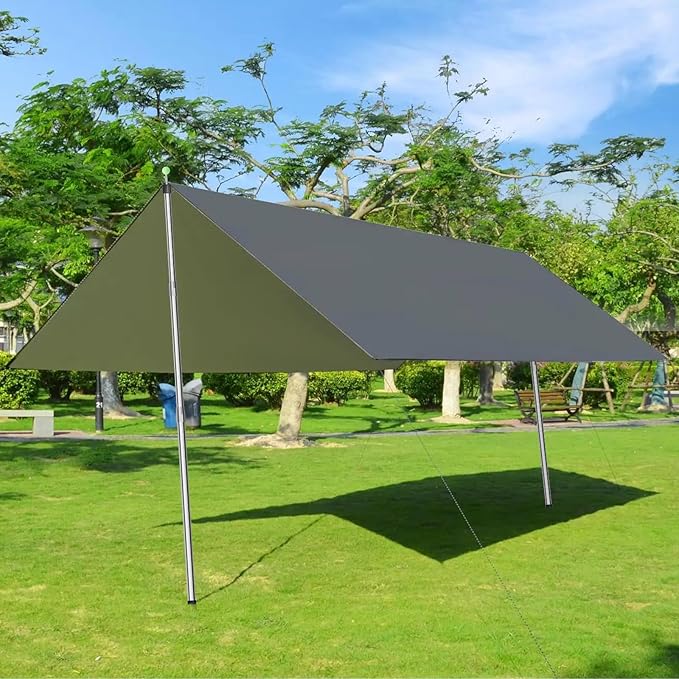 KOMCLUB Telescoping Tent Tarp Pole Adjustable Tarp Poles 3 Section Heavy Duty Canopy Poles Stainless Steel Portable Camping Poles 33"-86.61" for Hiking Car Canopy Awning 2Pcs Set (Silver)
