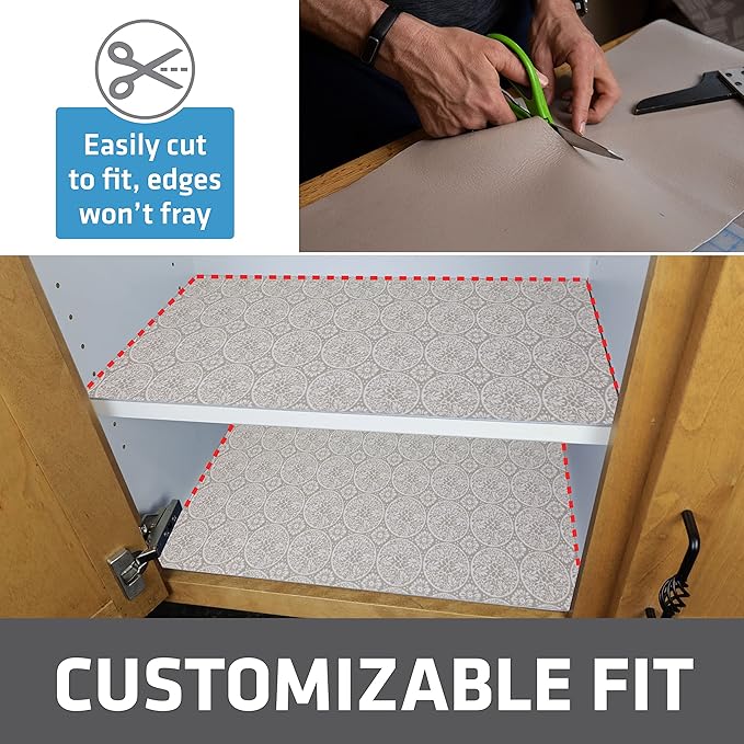 Drymate Premium Luxury Shelf & Drawer Liner, Thick Cushioned Fabric, Non-Adhesive, Absorbent, Waterproof, Slip-Resistant, Liners for Kitchen Cabinets, Cupboards (USA Made)(12”x59”)(2-Pack)(Tan)