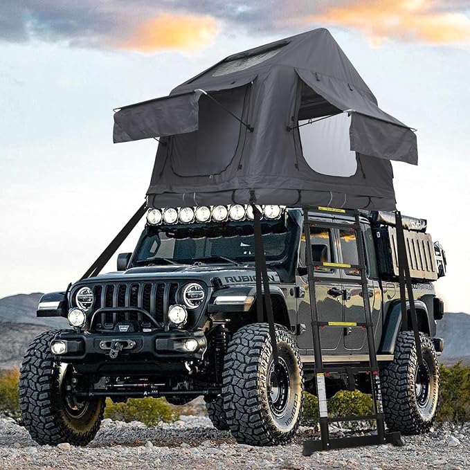 CDEN Inflatable Rooftop Tent, SUV Truck Bed Tent, 2-3 Person Pop-Up Car Roof Top Tent, Overland Tents, with Air Mattress, Ladder, Rainfly, Pump, for Camping, Outdoor, Travel