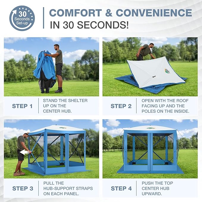 COBIZI Pop Up Gazebo Screen Tent Screen House for Camping, 6FTx6FT Screen Room with Mosquito Netting, Hub Tent Instant Screened Canopy with Carrying Bag and Ground Stakes, Blue