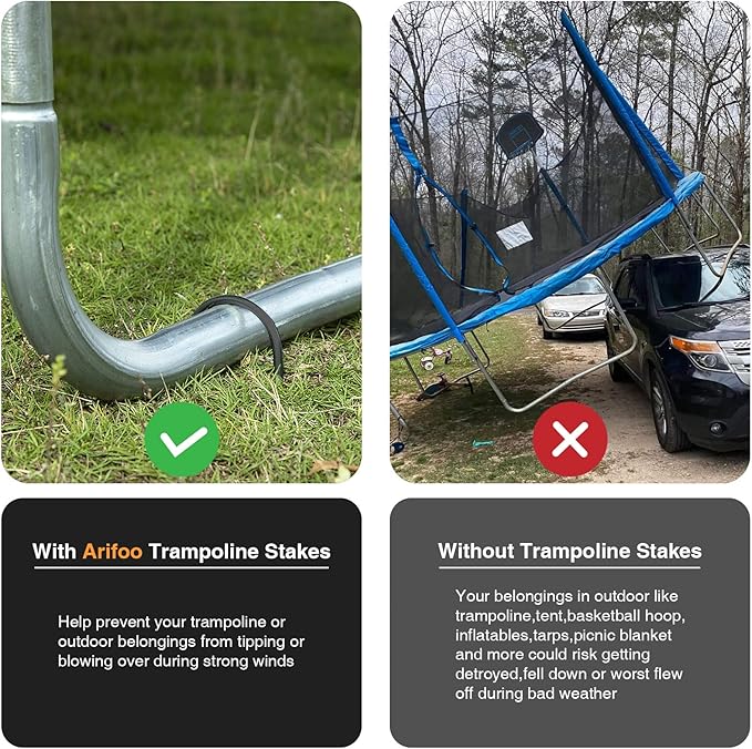 Heavy Duty Trampoline Stakes Anchors High Wind U Type Sharped Ends Safety Ground Anchors Galvanized Steel 11.8 inch for Soccer Goals,Tents and Garden Decorations