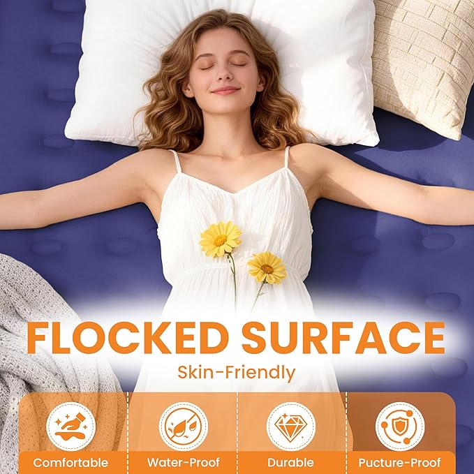 Twin Air Mattress with Built-in Pump, 18 Raised Inflatable Air Mattress, 500 lbs Max Honeycomb Comfortable Air Bed with Storage Bag, for Camping, Home and Guest Use