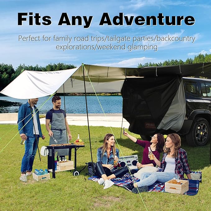 Multi-Use SUV Camping Tent & Side Awning - 3 Large Canopies, 174.38sq.ft Shade, 6.6ft Height, Easy Setup & Tech-Design