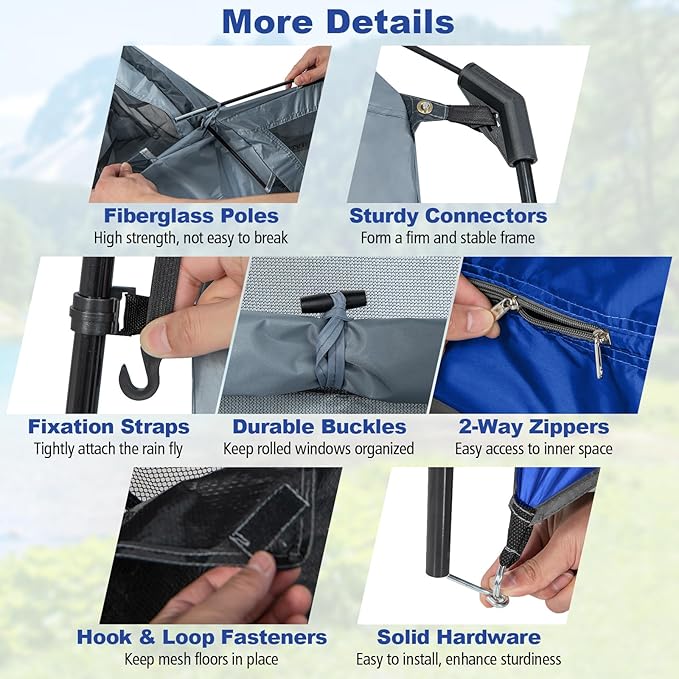 LDAILY Camping Shower Tent, 2 Room Instant Privacy Tent with Floor, Removable Rain Cover, Mesh Window, Inside Pocket and Clothesline, Portable Changing Room for Outdoor Toilet, Dressing