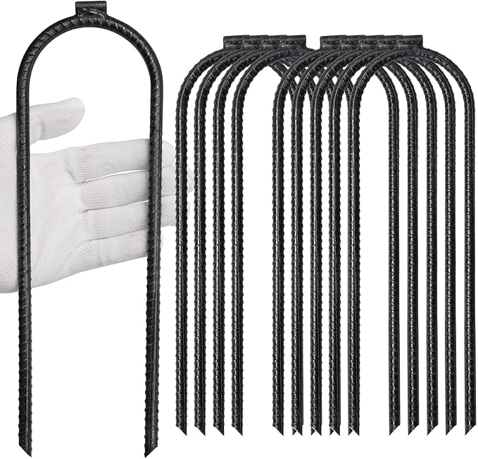 10"x3" U-Shaped Rebar Stakes - Heavy Duty Safety Ground Anchor for Trampoline, Wind Stake, Garden Fence, Landscape Edge, Outdoor Use