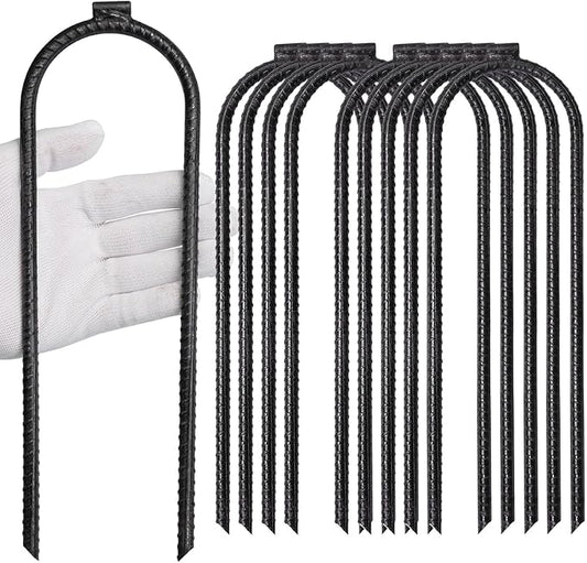 10"x3" U-Shaped Rebar Stakes - Heavy Duty Safety Ground Anchor for Trampoline, Wind Stake, Garden Fence, Landscape Edge, Outdoor Use