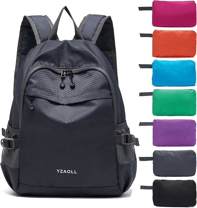 YZAOLL 20L Small Hiking Backpack Lightweight Day Packs, Packable Backpack for Women Men Travel Camping Vacation,Gray
