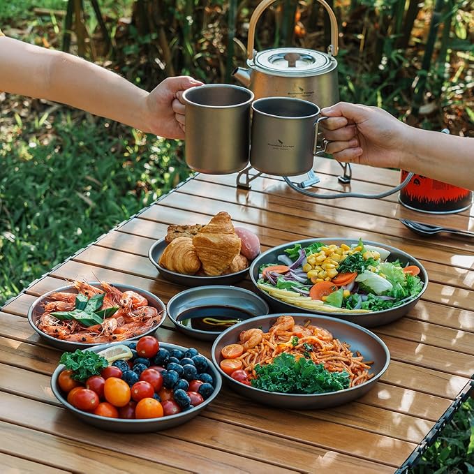 Boundless Voyage Titanium Camping Plate Dishes Saucer Lightweight Round Dinnerware Set Stackable Serving Plates Pasta Plates Travel Outdoor Home Kitchen Tableware Set Ti1141T