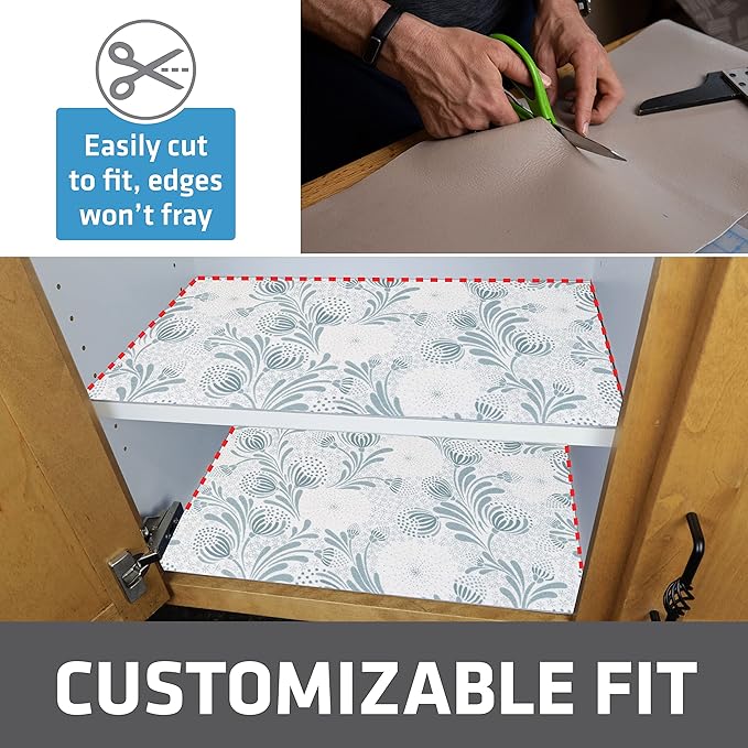 Drymate Premium Luxury Shelf & Drawer Liner, Thick Cushioned Fabric, Non-Adhesive, Absorbent, Waterproof, Slip-Resistant, Liners for Kitchen Cabinets (USA Made)(12”x59”)(24-Pack)(Light Blue)