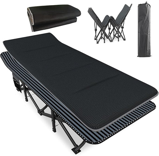 ATORPOK Oversized Camping Cot for Adults with Cushion Comfortable, Extra Wide 31.5'' Folding Bed for Sleeping, Lightweight Folding Bed with Carry Bag Supports 500 lbs