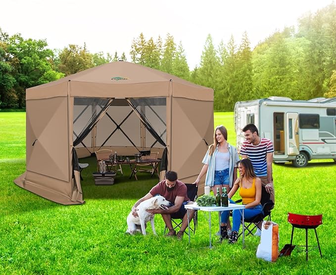 COBIZI 15x15 FT Pop Up Gazebo - Canopy Tent, Large Gazebos On Clearance with Sidewalls,carpas para Patio,Screened in Gazebo,Portable Screen Tents for 12-15 Persons Outdoor Camping, Backyard, Khaki
