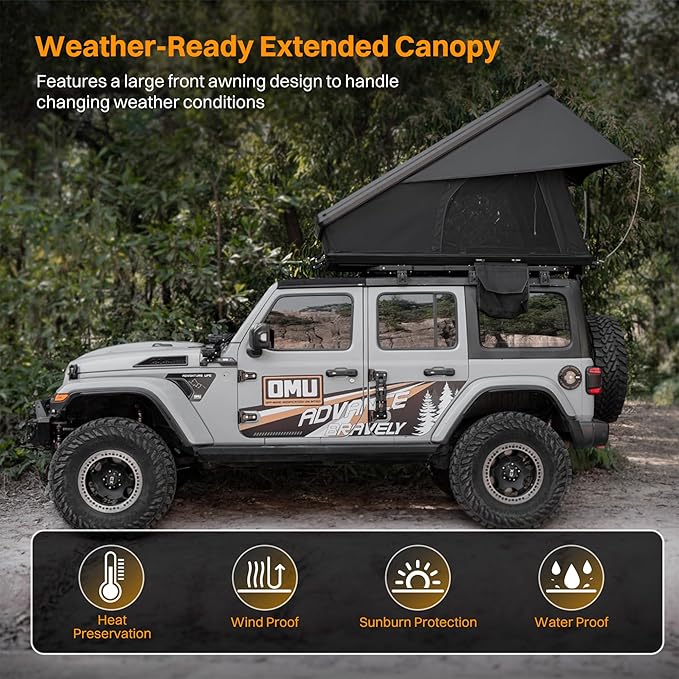 Aluminium Roof Top Tent,with Tri-Color LED Strip Light & 1.97" Thick Memory Foam Mattress,for Car Jeep SUV Truck Camping,2-3 People