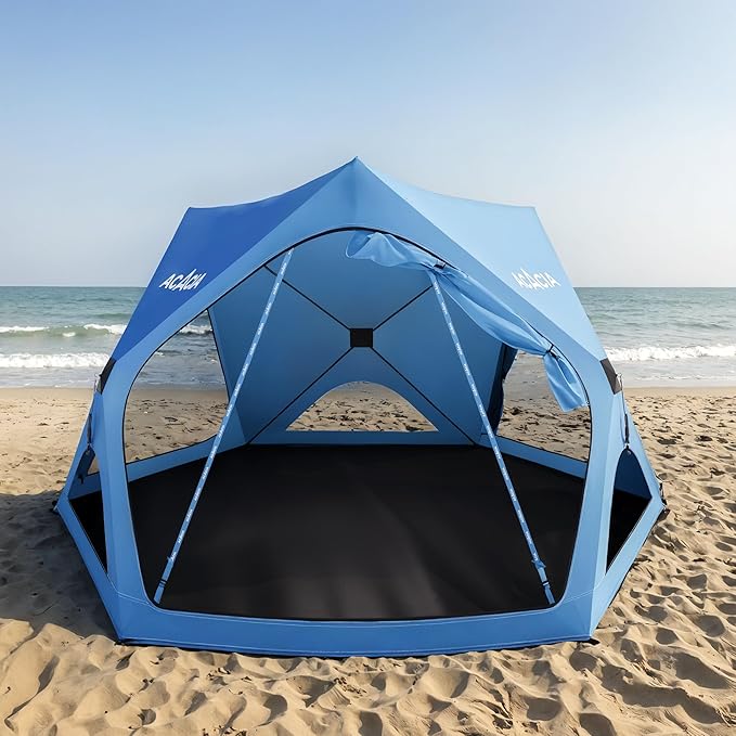 Acacia Beach Tent Sun Shelter | 4-Person Portable Camping Tent with UPF 50+ Protection | Easy Setup Pop up Sun Shade | 10×10ft Privacy Sunshade for Camping & Backyard
