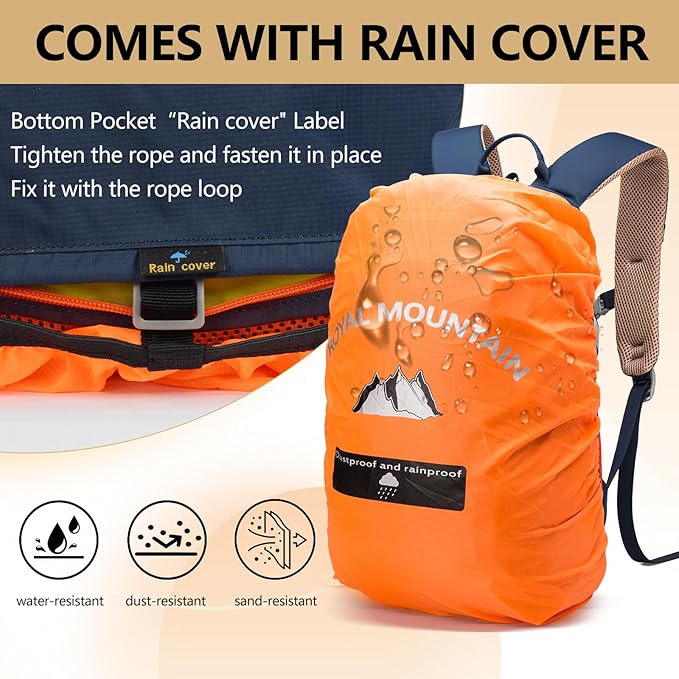Small Hiking Backpack With Rain-cover, 20L Travel Backpacks For Women Men, Camping Daypack Backpacks Lightweight, Durable Hiking Backpack Fit For Camping, Daily Commuting, Short Trips (Navy Blue)