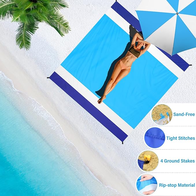 BYDOLL Beach Blanket Waterproof Sandproof Large 78''×81''/10'×9' Sand Free Oversized Sandless Picnic Mat Water Proof Packable Lightweight Blanket for Beach Camping Hiking Travel