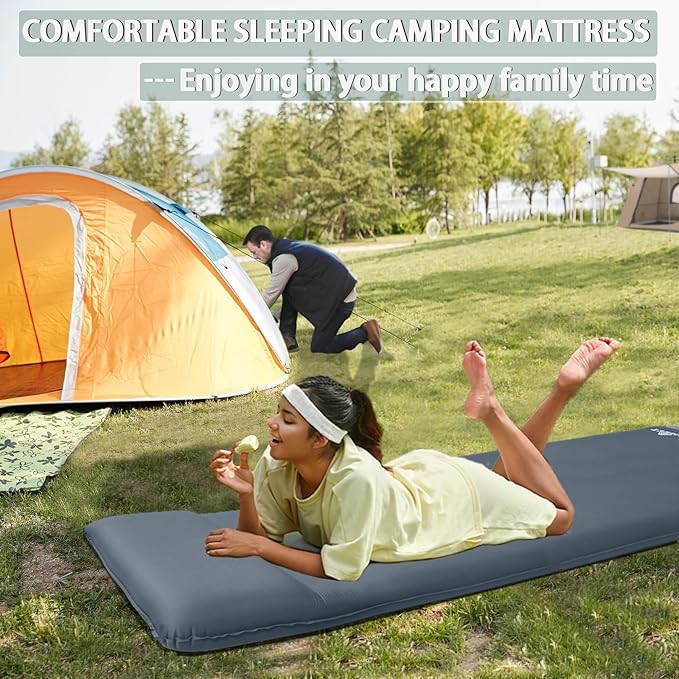 Sleeping Pad With Electric Pump: Self Inflating Sleeping Pad with 3.14" Ultra-thick Memory Foam & Built-in Pillow All Season Camping Mattress for Tent Travel Car - Self Inflating Air Mattress Grey