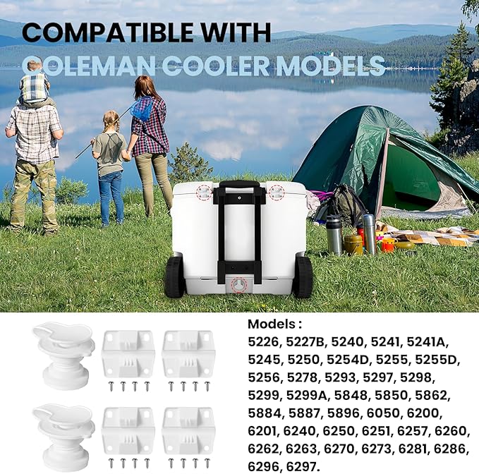 Cooler Replacement Parts Sets with Cooler Plastic Hinges, Cooler Standard Drain Plug Assembly (1" Shaft Length) & Stainless Steel Screws Kits Fit for Most Coleman Coolers
