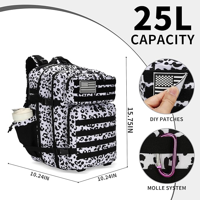 25L/45L Tactical Backpack Military Tactical Backpack Heavy Duty Molle Assault Pack for Work Gym Outdoors (1.0 25L-leopard, Small)