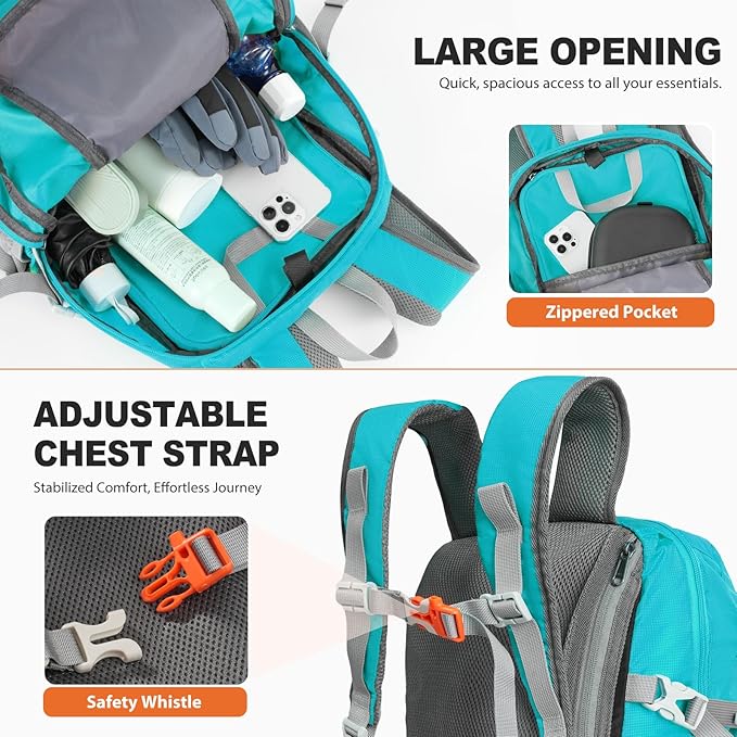 20L Hiking Backpack Lightweight Packable Hiking Daypack, Foldable Small Travel Outdoor Camping Shoulder Bag with Wet Dry Separation (Blue)
