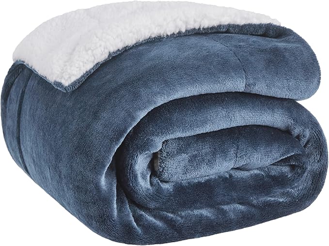 Bedsure GentleSoft Sherpa Fleece Throw Blanket Twin Size for Couch - Thick and Warm, Soft Fuzzy Plush Twin Blanket for Winter, Slate Blue, 60x80 Inches