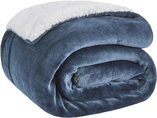 Bedsure GentleSoft Sherpa Fleece Throw Blanket for Couch - Thick and Warm, Soft Fuzzy Plush Throw Blanket for Winter, Slate Blue, 50x60 Inches