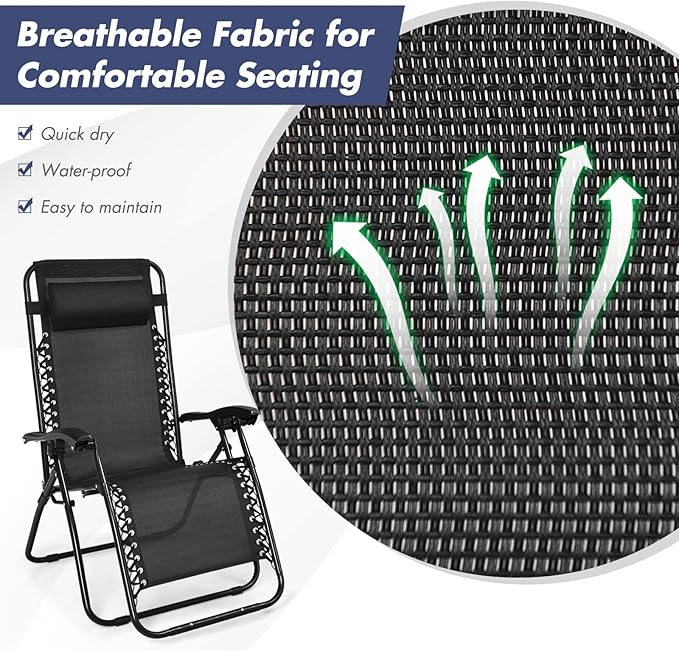 S AFSTAR Zero Gravity Chairs Set of 2, 3 PCS Folding Lawn Chair Set With Side Table Cup Holders & Adjustable Headrest, Reclining Patio Chairs, Lounger for Patio Poolside