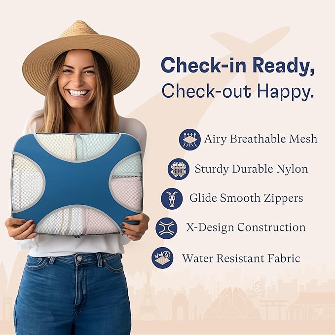 Shacke Packing Cubes for Travel 8 Set - Compression Luggage Organizer Bags - Versatile Travel Organizer for Women and Men - Optimized Packing Bags - Travel Essentials (Navy Blue)
