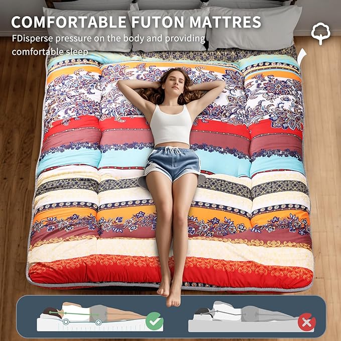 Japanese Floor Mattress,Roll Up Memory Foam Tatami Mat Easy to Store and Portable,Futon Mattress Suitable for Camping and Guest Room (Bohemia, Full (80" X 47"))