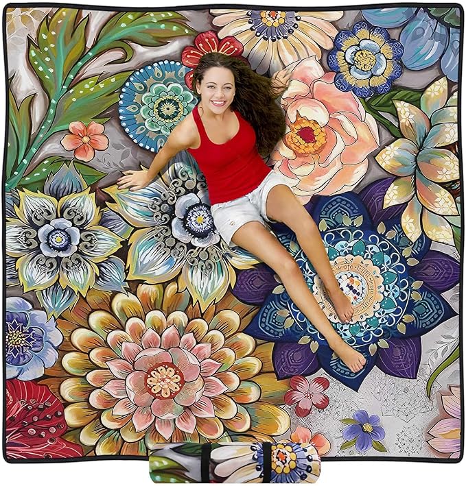 Waterproof Picnic Blankets Foldable & Portable 80''x80'' Boho Picnic Mat for Outdoors, Large Washable Picnic Blanket for Travel Camping Beach, Park Grass Picnic Blanket Accessories for Adults