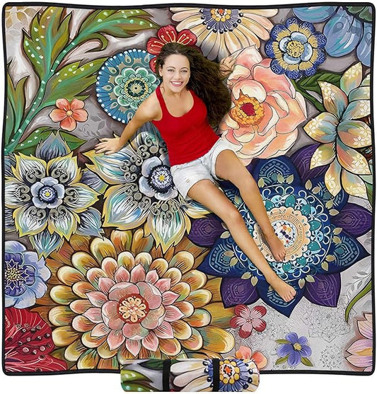 Waterproof Picnic Blankets Foldable & Portable 80''x80'' Boho Picnic Mat for Outdoors, Large Washable Picnic Blanket for Travel Camping Beach, Park Grass Picnic Blanket Accessories for Adults