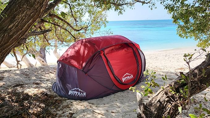 AirBedz Pittman Outdoors PPI-POPUP2X Instant Set-up 2 Person Pop-up Tent with Large Mesh Window, 7.55'x3.94'x3.2' (Height), Red