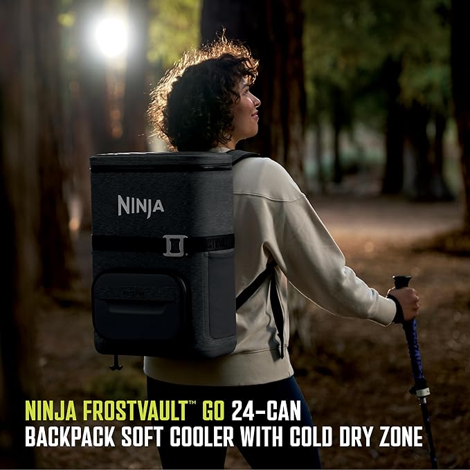 Ninja FrostVault Go Can Soft Cooler, 24/36 Can, Leak Proof, Built-In Cup Holder, 2 Ice Packs & Dry Storage Drawer, Polyester Insulation, Hiking, Camping, Picnic