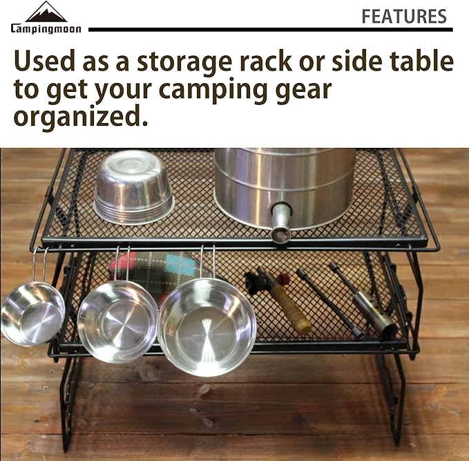 CAMPINGMOON 2pcs Campfire Grill Storage Rack Camping Grill Steel Foldable Stackable T-238