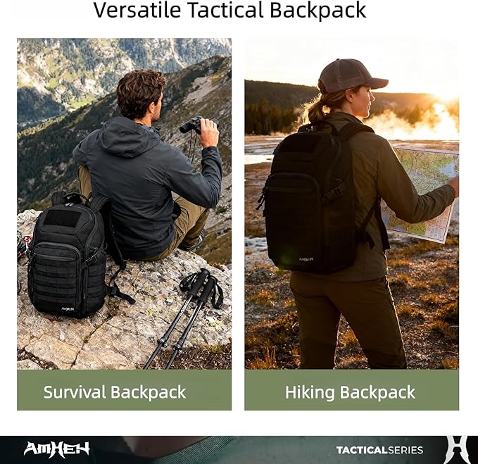 32L Tactical Backpack - MOLLE Everyday Carry with Suspended 17" Laptop Compartment for Work, Travel and Emergency (Black)