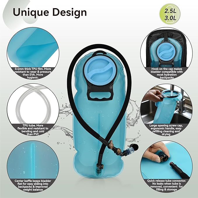 MARCHWAY 2L/2.5L/3L TPU Hydration Bladder, Ultra Durable Water Reservoir Bag with Insulated Tube for Hydration Pack for Cycling, Hiking, Running, Climbing, Biking