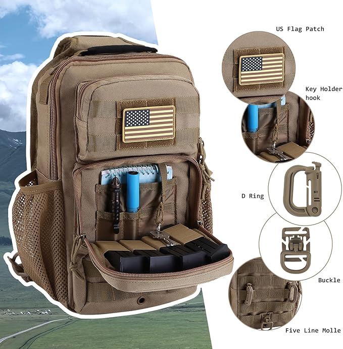 Rover Sling Pack Tactical Shoulder Sling Bag Backpack with Bottle Holder Crossbody Chest Bag, Coyote