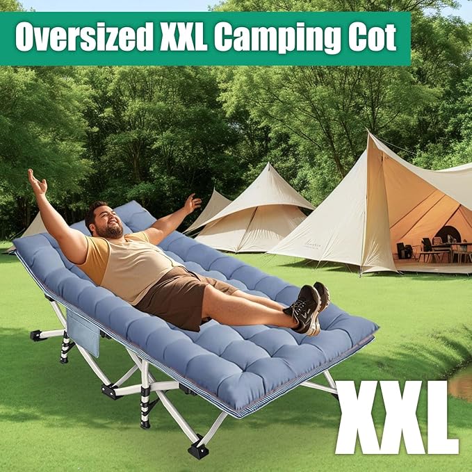 79" L x 32" W x 18" H Camping Cot with Comfortable Mattress for Adults Oversize XXL Cots for Sleeping Camping Bed Folding Cot Heavy Duty with Carry Bag for Home Outdoor Travel