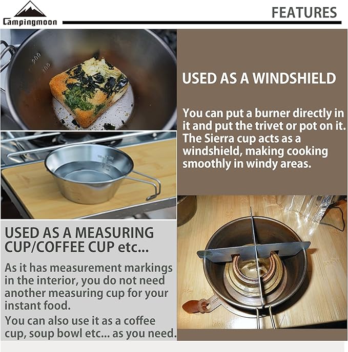 CAMPINGMOON 4pcs Set Stainless Steel Camping Sierra Cup 310ml with Storage Case S220-4P+B