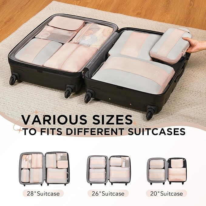 8 Set Compression Packing Cubes for Travel Essentials(Cream)