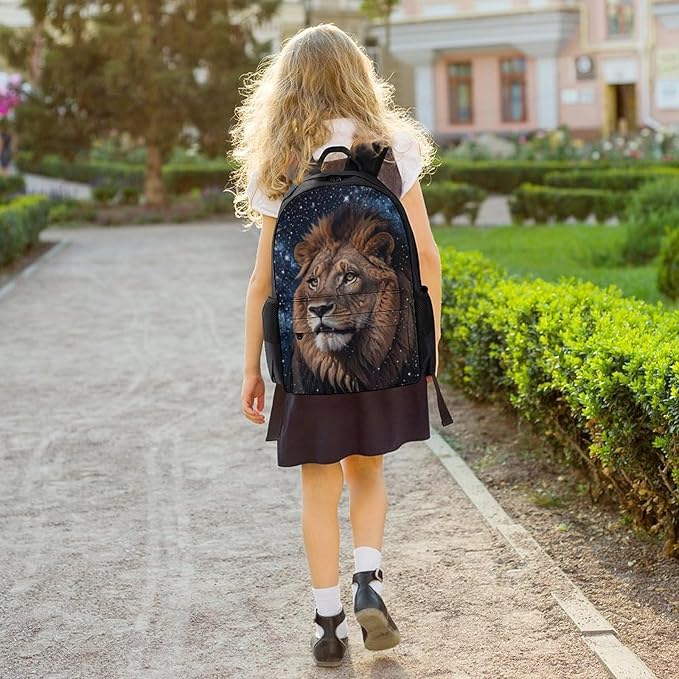 Rucksack Anti-Theft Multipurpose Large Capacity Carry On Bag, Outer Space King Lion Travel Hiking Bag Day Pack With Side Pockets