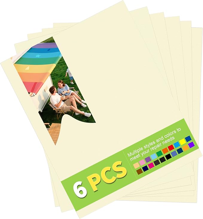 7x9in Nylon Repair Patch，Tent Repair Kit，Self Adhesive Waterproof Fabric Repair Tape for Tent, Umbrella, Sleeping Bag, Down Jackets,Knapsack.（Beige,6ps）
