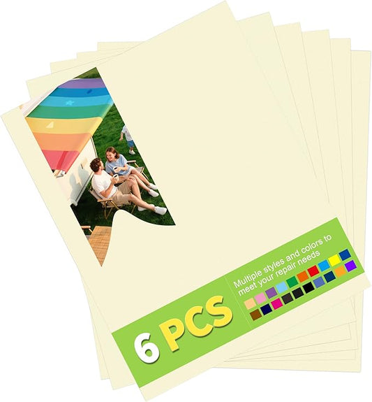 7x9in Nylon Repair Patch，Tent Repair Kit，Self Adhesive Waterproof Fabric Repair Tape for Tent, Umbrella, Sleeping Bag, Down Jackets,Knapsack.（Beige,6ps）