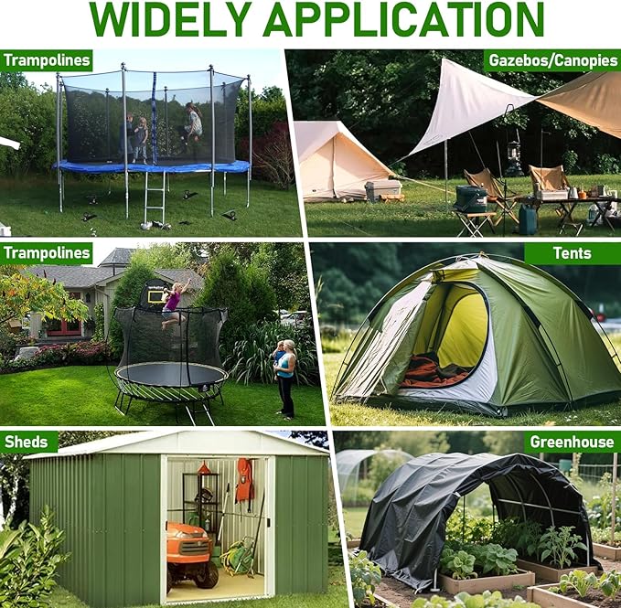 Ground Anchors Screw in - Heavy Duty Trampoline Anchors/Stakes for High Wind, 4 Pack Earth Anchor Kit with Straps and Wrenches for Swing Set, Trampolines, Shed, Mobile Home, Carport, Gazebo