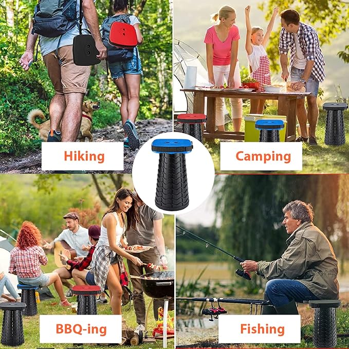 Portable Collapsible Stool Set - Heavy Duty Square Foldable Stool + Thick Seat Cushion - 550lbs Load Capacity for Camping Travel Picnic Gardening (Blue/Black)
