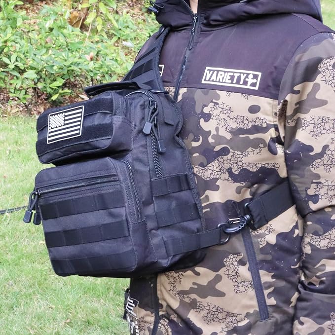 EDC Sling Bag Tactical Shoulder Sling Bag Small Military Crossbody Pack Tactiacal Backpack Rover Chest Bag Pack (Black)