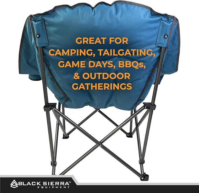 Black Sierra Oversized Camping Chair for Adults, Heavy Duty Outdoor Seat with Plush Padding, Supports 400lbs, Cup Holder & Carry Bag, Comfortable Folding Chair for Tailgating, Patio, & Sideline Events